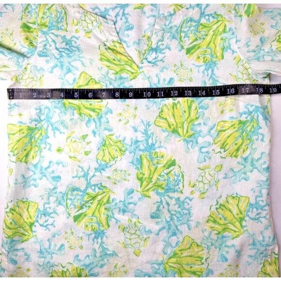 J Jill Love Linen Shirt Womens XS Sea Turtle Print Tunic Top Beach Summer Casual - Picture 8 of 13